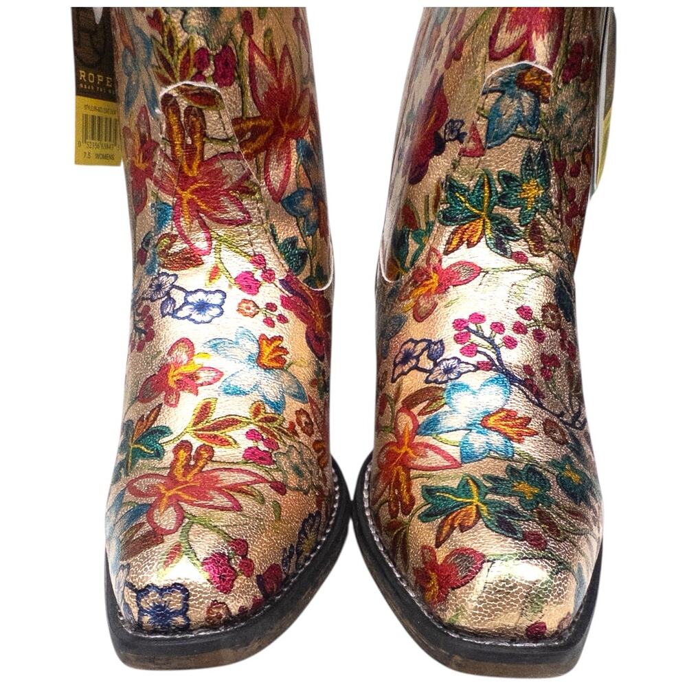 Roper Ingrid Metallic Gold Floral Snip Toe Women's Western Boots Size 7.5 - Picture 5 of 8